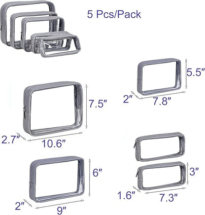 TSA Approved 5-Piece Diaper Bag Organizer Pouch Set Clear Waterproof TPU Kids Toiletry Storage Set Travel Packing Clutch Cube Bags for Baby Nursing