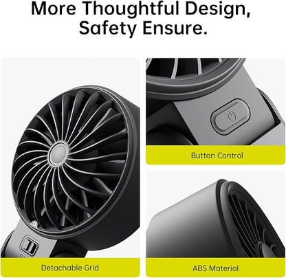 JISULIFE Handheld Fan Life7 – Ultimate Flexibility: High-Power Motor, LED Display, 19.5 Hrs Cooling, 5000mAh Rechargeable, 5-Speed, Foldable Design, 3-IN-1 Portable Fan for Travel Cruise Beach(Black)