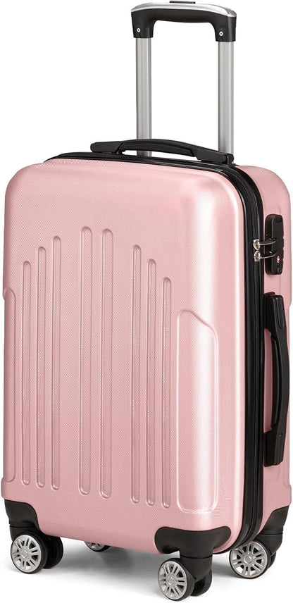 Karl home Carry On Luggage 22x14x9 Airline Approved, ABS Hardshell Suitcase with TSA Lock & Spinner Wheels, Durable Small Suitcase Rolling Luggage for Business Travel, Pink