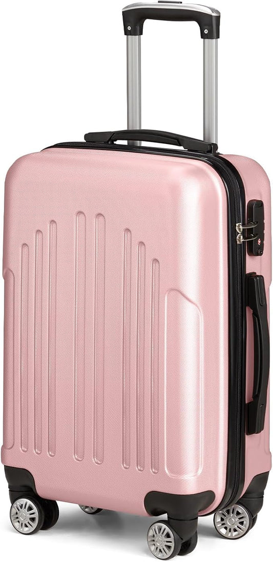 Karl home Carry On Luggage 22x14x9 Airline Approved, ABS Hardshell Suitcase with TSA Lock & Spinner Wheels, Durable Small Suitcase Rolling Luggage for Business Travel, Pink
