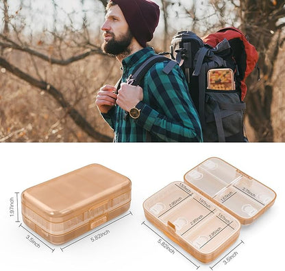 FYY Weekly Pill Organizer with Labels,8 Compartments Travel Daily Pill Case Airtight Moistureproof Large Pill Box to Hold Vitamins, Fish Oil, Supplements,Cotton Swab and Bandages-Brown