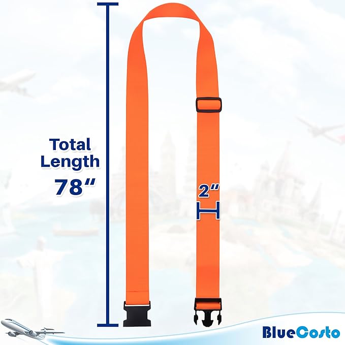Luggage Straps for Suitcases - TSA Approved - Orange, 20 PK - Bulk Multipack Premium Nylon Belts for Suitcase, Briefcase & Travel Bag - Adjustable Strap Length 46" - 78"
