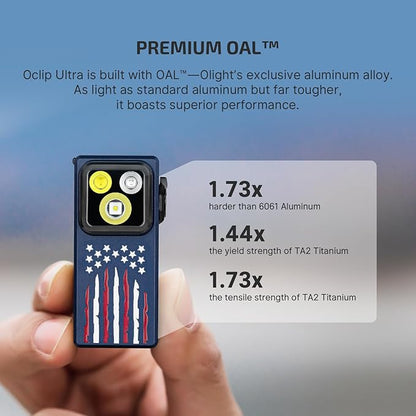 OLIGHT Oclip Ultra EDC Flashlight Clip-on Light, 530 Lumens Rechargeable with Type-C Charging, Combines Floodlight, Spotlight and UV, Triple Lights for Inspection and Work (Stars & Stripes Edition)