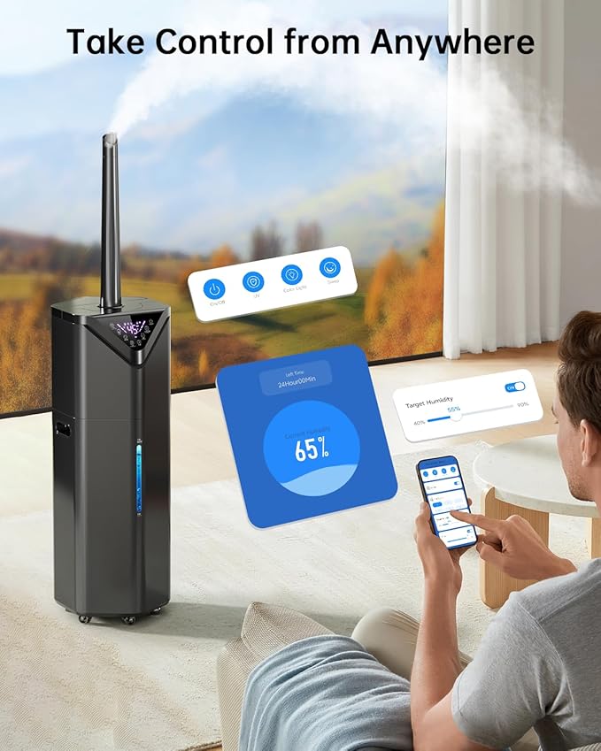 5Gal Humidifiers for Bedroom Large Room up to 2800ft², APP/Remote Control, 60H Supersized Cool Mist Humidifier with Auto 180°Mist Tube, 24H Timer, Top Fill Humidifiers for Home Office Bedroom Plants