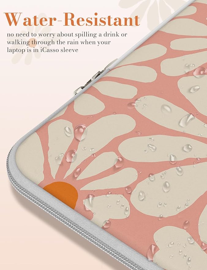 iCasso Laptop Sleeve 13 inch for MacBook Air 13-13.6 inch, Cute Laptop case for MacBook Pro 13 inch, Slim Protective Travel Carrying Case for MacBook Pro 14 inch, Chromebook, HP, Dell, Orange Floral