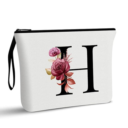 Vavabox A-Z Personalized Makeup Bag, Birthday Gifts for Women Mom, Gifts for Best Friend, Bride Bridesmaid Cosmetic bag (H, White)