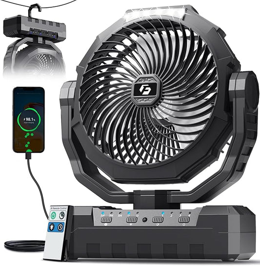 FRIZCOL 3-in-1 Camping Fan - Portable Fans Rechargeable - 24000mAh Battery Powered Fan(105Hrs) with Light & Remote for Indoor, Outdoor, Tent, Travel, Fishing, Jobsite, Gifts for Men Dad Him - Black