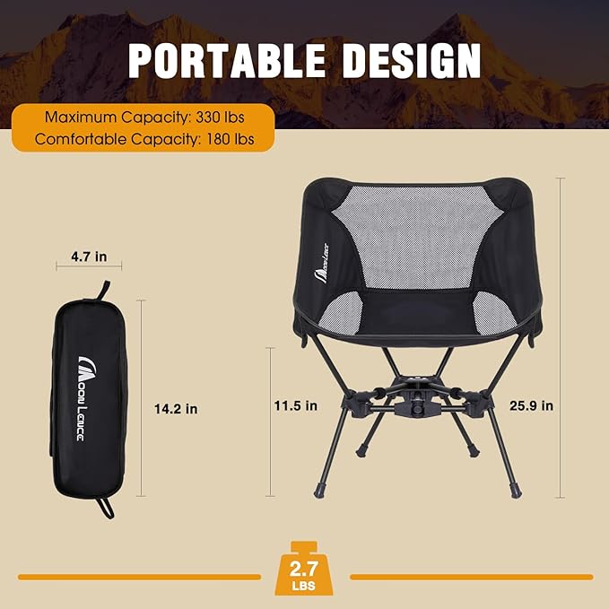 MOON LENCE Portable Camping Chair Backpacking Chair - The 4th Generation Ultralight Folding Chair - Compact, Lightweight Foldable Chairs for Hiking Mountaineering, Beach