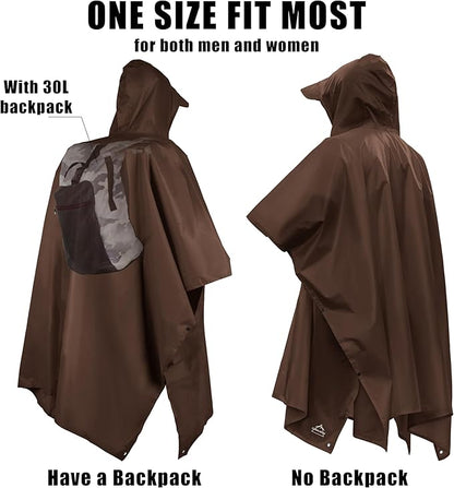 Coralrain Hooded Rain Poncho Lightweight Waterproof Unisex Raincoat Jacket with Pocket for Men Women Adult