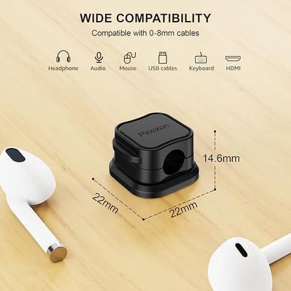 24 Pack Magnetic Cable Clip Organizer Cord Holder, Picozon Adhesive Cable Management, Wire Phone USB Charger Cable Holder, Keeper Organizer for Office Home Desktop Table - Black