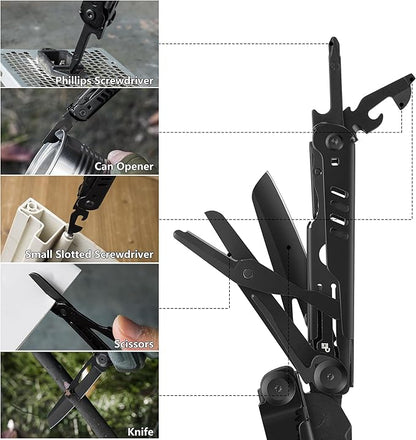 FLISSA 15-in-1 Multi-tool Pliers with Sheath, Portable Pocket Knife with Safety Locking System, Belt Clip and Sheath for Outdoors, Survival, Camping, Fishing, Hunting – Ideal Christmas Gift for Man