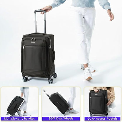 Ricardo Beverly Hills Avalon Softside Medium Check-In Luggage Made with Sustainable 100% Recycled PET (rPET), Lightweight, Eco-Friendly Travel, Expandable, Dual Spinner Wheels, Black, 24-inch