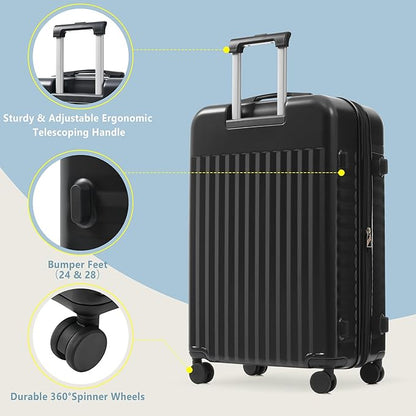 Merax Luggage Sets 3 Piece,Front Open Hardshell Expandable Suitcase with Spinner Wheels and Duffel Bags,Lightweight Carry on Luggage with USB Port,20/24IN,Black