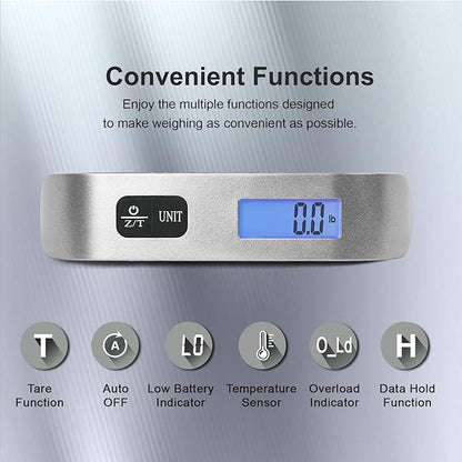 travel inspira Luggage Scale, Portable Digital Hanging Baggage Scale for Travel, Suitcase Weight Scale with Rubber Paint, 110 Pounds, Battery Included, Sliver, 2 Pcs