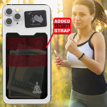 Gecko Travel Tech Double Pocket - Adhesive Card Holder - Cell Phone Pouch - Stick on Spandex Pocket - Carry Credit Cards and Cash (YOGA)