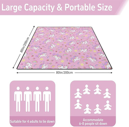 Extra Large Picnic Outdoor Blanket 80''x80'' Pink Unicorn Waterproof and Sandproof Picnic Mat for Beach Foldable Camping Accessories for Grass Lawn Park