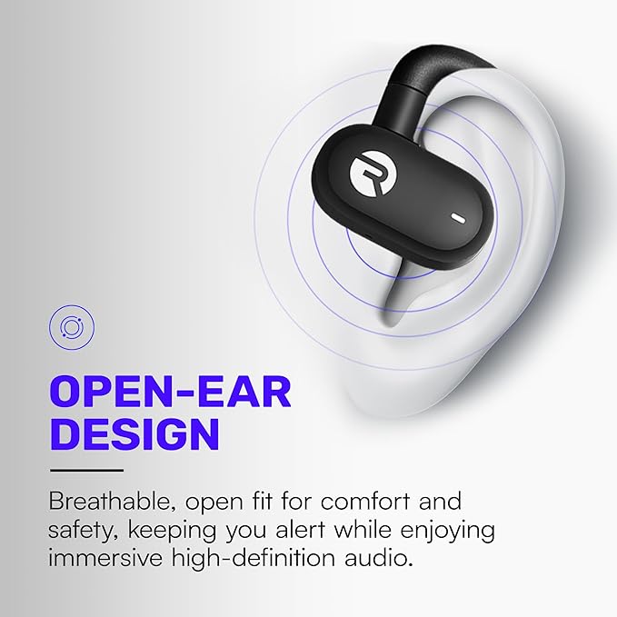Raycon Fitness Open Earbuds – True Wireless Open Ear Bluetooth Headphones, Hook Design, IPX5 Water Resistant, 40 Hours of Battery Life (Black)