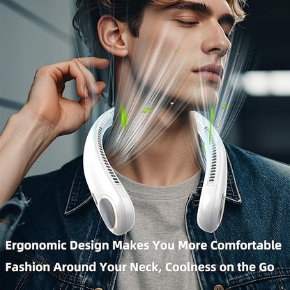 Portable Neck Fan,Hands Free Personal Wearable Bladeless Fan,6000mAh USB Rechargeable,360° Cooling,LED Display,4-Speeds,Birthday Gifts for Men Women Dad Mom,Stocking Stuffers Christmas Gifts (White)