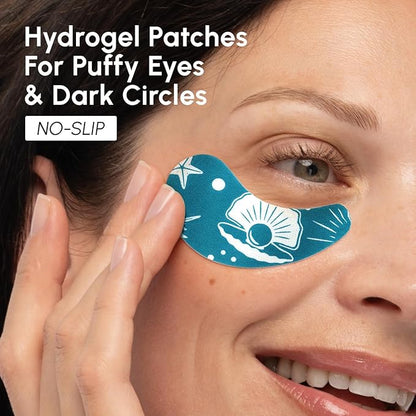 MAREE Hydrating Under Eye Patches for Puffy Eyes and Dark Circles – Marine Collagen & Caffeine Eye Patches – Brightening Eye Patche with Niacinamide – Depuffing Eye Mask for Dark Circles and Puffiness