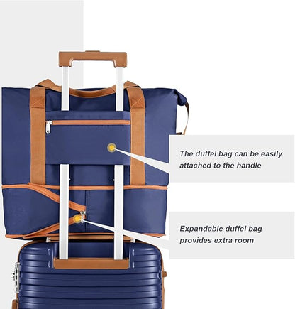 Joyway Luggage Set 3 Piece Suitcase Sets with Spinner Wheel,Hardside Expandable Travel Laggage with TSA Lock (20/24/28 Navy Brown NEW