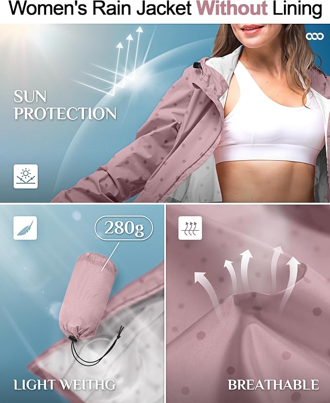 33,000ft Women's Waterproof Long Rain Coats Packable Rain Jacket with Hood Trench Coats Windbreaker