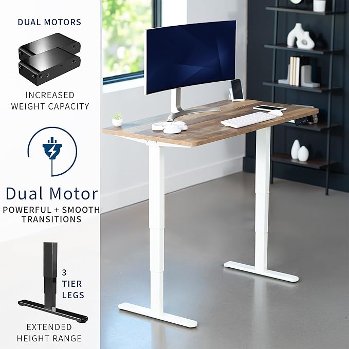 VIVO Electric 55 x 28 in Dual Motor Sit Stand Desk, Memory Height Adjustment, 2B Series, Reclaimed Wood Top White Frame, DESK-KIT-2W55P
