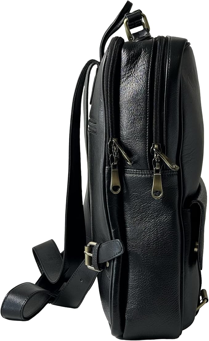 15.6" Luxury Black Leather Laptop Backpack for Men & Women. Leather Bag for Professional Use in Office & Business