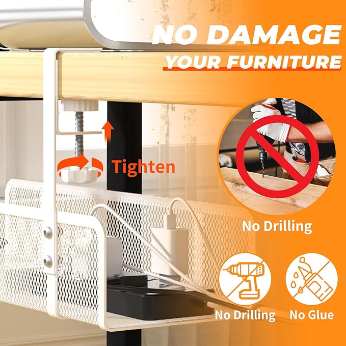 Under Desk Cable Management Tray, Wire Management Desk Cable Organizer Cable Management Box, Cord Organizer Storage for Office, Home