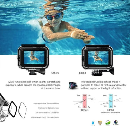 FitStill 148FT/45M Underwater Waterproof Protective Case Shell Compatible for Go Pro Hero 2018/7/6/5 Black, Monopod Floating Hand Grip Selfie Stick for Hero7 Hero6 Hero5 Black Accessories Kit