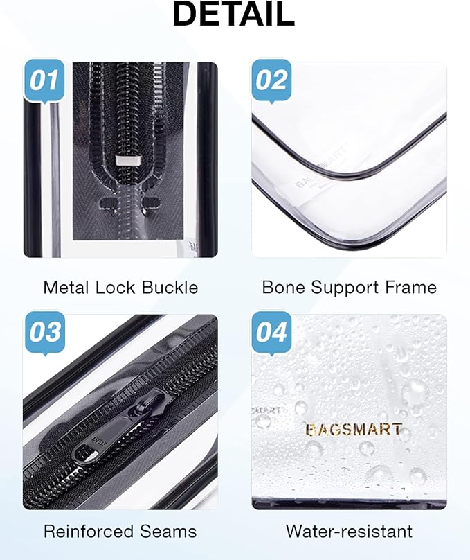 BAGSMART Clear Toiletry Bag, 2 Pack TSA Approved Travel Toiletry Bag Carry on Travel Accessories Bag Airport Airline Quart Size Bags Water Repellent Makeup Cosmetic Bag for Women (Nude Pink-2pcs)