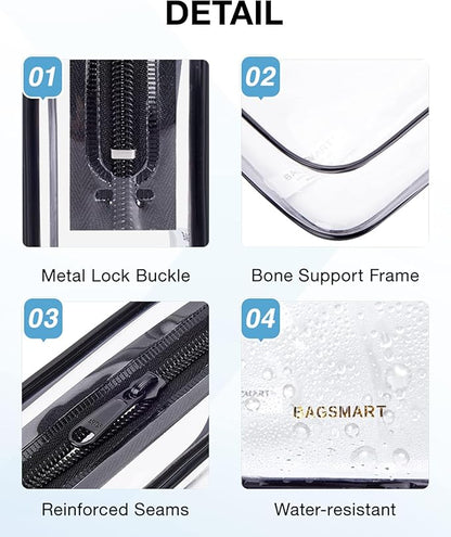 BAGSMART Clear Toiletry Bag, 2 Pack TSA Approved Travel Toiletry Bag Carry on Travel Accessories Bag Airport Airline Quart Size Bags Water Repellent Makeup Cosmetic Bag for Women (Nude Pink-2pcs)