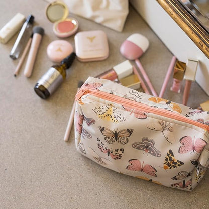 Tiny Twinkle Waterproof Travel Toiletry & Makeup Bag Organizer | Makeup Pouch with Multiple Compartments & Snap Handle for Travel | Gift for Teen Girls and Women (Flutter)
