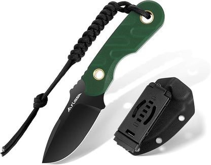 FLISSA Fixed Blade Knife, 7 Inch Full Tang Hunting Knife with G10 Handle, Kydex Sheath and Emergency Rope for Tactical, Survival, Camping, Hiking(Green)