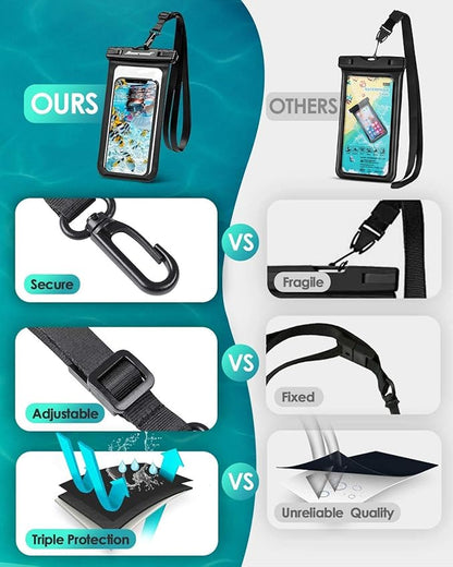 Hiearcool Waterproof Phone Pouch, Waterproof Beach Bag Compatible for iPhone 17 16 15 14 13 Pro Max, IPX8 Cellphone Travel Essentials for Beach -Black & Sky Blue-2Pack