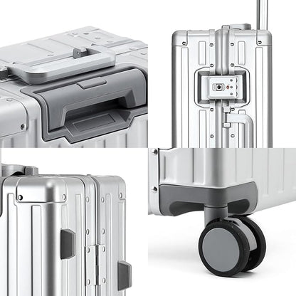 20 Inch All Aluminum Carry On Luggage 22x14x9 Airline Approved with Spinner Wheels,Hard Shell Zipperless Lightweight Small Suitcase with TSA Approved for Travel Business Women Men,Silver