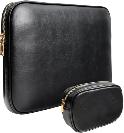 PU Leather Padded Laptop Sleeve 15.3Inch Compatible with MacBook Air 15 A3114 M3 A2941 M2, MacBook Pro 15 Laptop Bag with Charger Pouch Color Black