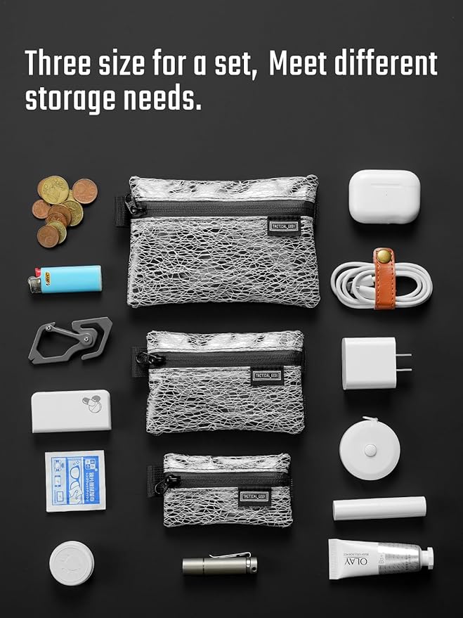 TACTICAL_GEEK Storage A5 EDC Storage Pouch Set, Molle EDC Gadget Pouch, Multi-Functional Utility Small Tool Pocket for Daily Carry (Transparent Grid)