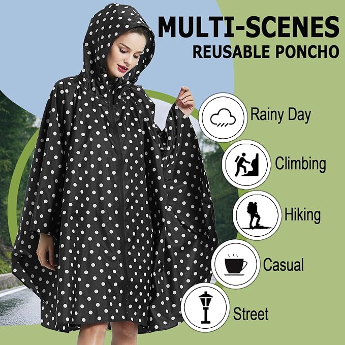 Fashion Hooded Rain Poncho Waterproof Raincoat Jacket with pocket for Women/Men/Adult