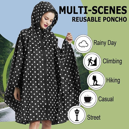 Fashion Hooded Rain Poncho Waterproof Raincoat Jacket with pocket for Women/Men/Adult