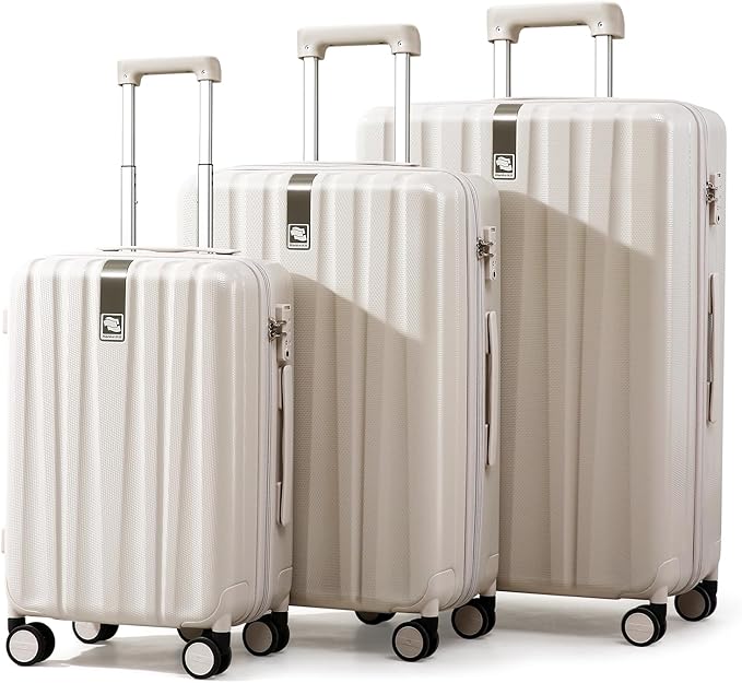 Hanke 24 Inch Luggage Suitcases With Spinner Wheels Lightweight PC Hard Shell Rolling Suitcase With Travel Lock,Checked-Medium 24-Inch(Ivory White)