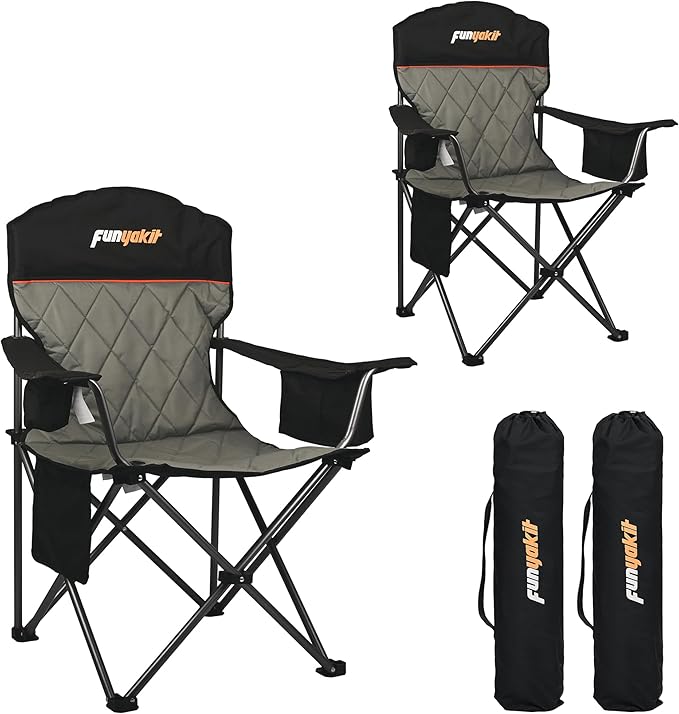 2PC Camping Chairs Portable Chair Folding Chair with Cooler Bag and Cup Holder for Outdoor,Sports,Beach,Fishing, Hiking, Travel, Picnic, Backyard,2PC,Black