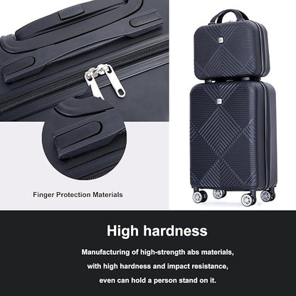 Luggage 4 Piece Set, Hardshell ABS Suitcase Set with Double Spinner Wheels, Lightweight Suitcase, Carry On and Checked Travel Luggage,Dark Black