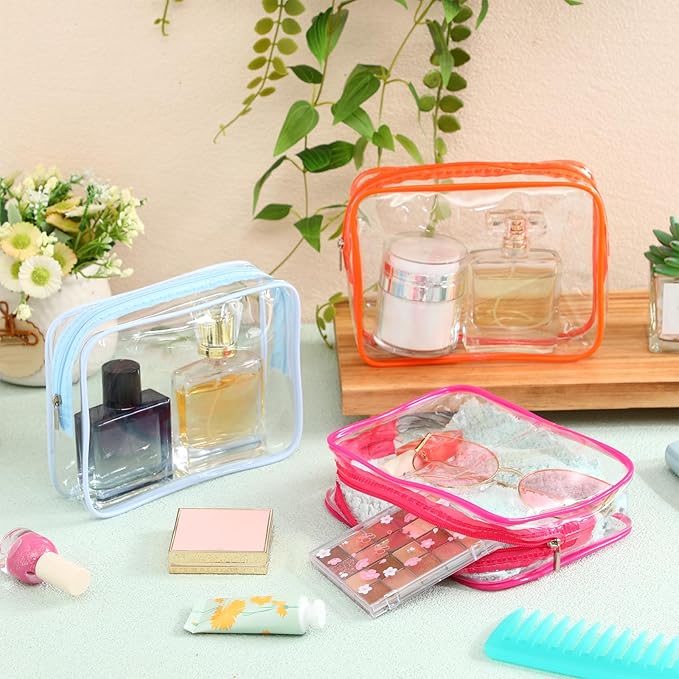 Cunno 60 Pcs Clear Toiletry Bag TSA Approved Cosmetic Bag Bulk Makeup Bag Travel Carry Airport Airline Compliant Bag for Women Men Summer Vacation Salon Mother Gift(Vivid Color)
