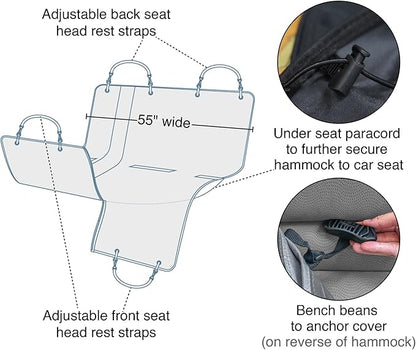 Kurgo Heather Hammock - Full Seat Dog Hammock for Secure Pet Travel - Waterproof & Stain Resistant Cover - Backseat Divider - Dog Car Seat Protector - Heather Gray