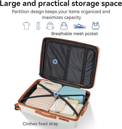 Travel Suitcase Sets 3 Piece, Expandable Hardshell Luggage Sets 3pcs with TSA Lock Spinner Wheels, White-Brown (20''/24''/28")