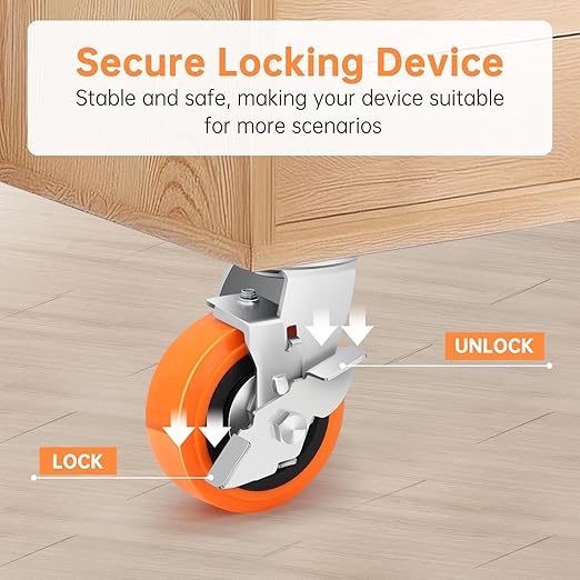 5 Inch Heavy Duty Casters - Industrial Casters with Upgraded Thickened Bracket Set of 4, Polyurethane Wheel Capacity up to 3500 lbs, Plate Swivel Caster Use for Indoor and Outdoor(4 Brake)