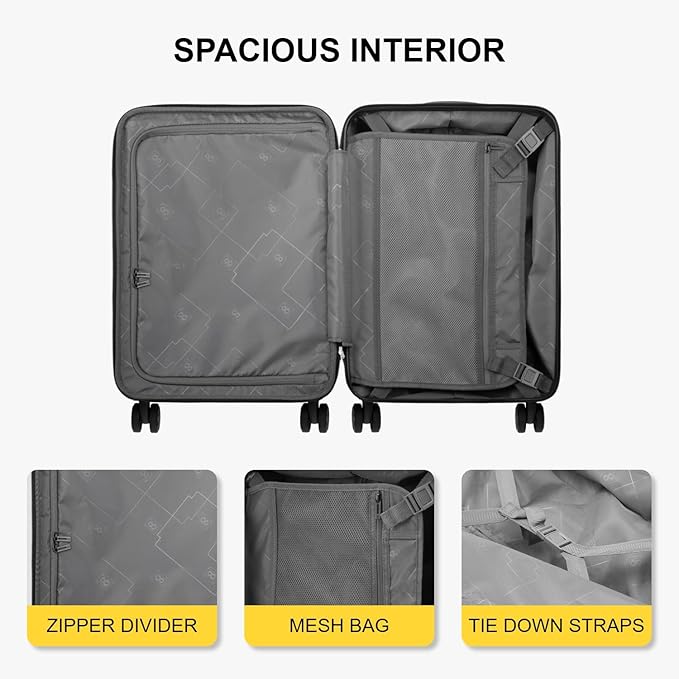 LEVEL8 Grace Carry on Luggage with Front Compartment, 20 Inch Expandable Hardside Suitcases with Wheels, Abs+Pc Harshell Spinner Luggages with Tsa Lock, Travel Bag for Women Men, Champagne