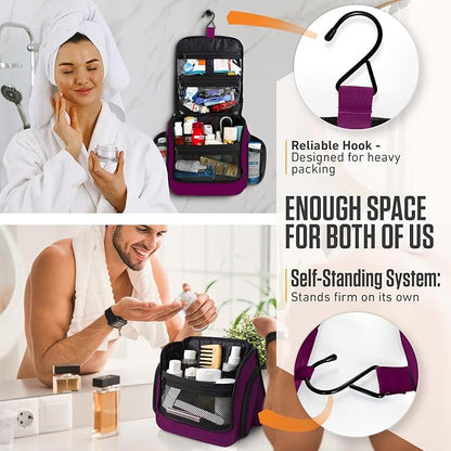 VENTURE 4TH Hanging Travel Toiletry Bag for Women & Men – Large Toiletry Organizer with 18 Compartments, Removable TSA Pouch, Travel Wash Bag for Toiletries, Makeup & Shaving Kit (Purple)