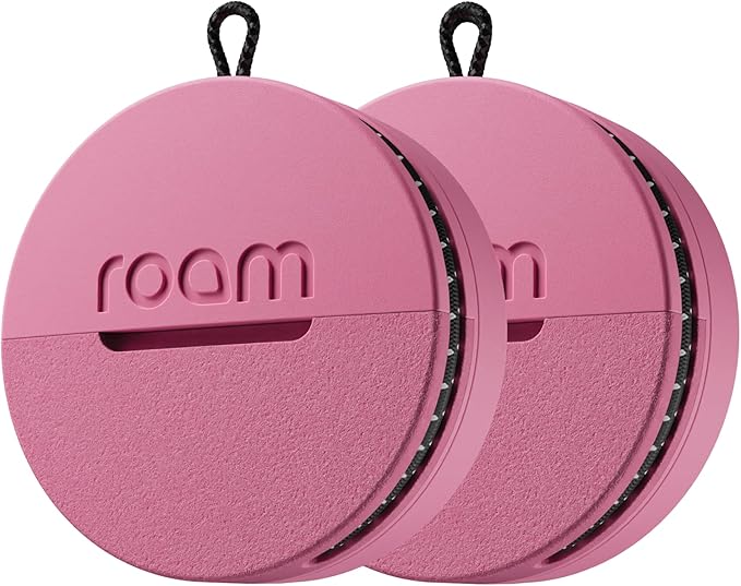 Roam Smart Tracker | Eco-Friendly Travel Tracker with Built-in Elastic Strap | QR Lost & Found, Global Find My Network | Replaceable Battery | No Extra App or Subscription Needed | 2-Pack, Pink