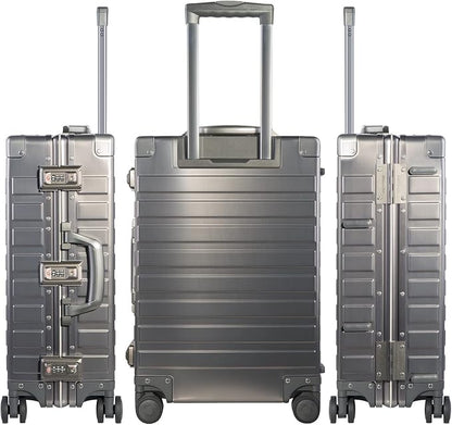TRAVELKING All Aluminum Luggage with TSA Locks Metal Hard Shell Zipperless Spinner Alloy Metal Suitcase (Cool Metallic, 24 Inch)